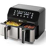 BALTER Heißluftfritteuse mit Doppelkammer HL-850D, 9L (5,5L + 3,5L), 2 Speisen gleichzeitig, 9 Programme , Friteuse ohne Öl, Dual Zone, Airfryer, Heissluftfriteuse inkl. Rezeptheft