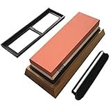LIANXIAO - Whetstone Messer Schärfstein 2 Seite GRIT 1000/3000 Wasserstein, Whetstone-Spitzer mit Rutschfester Bambusbasis und Winkelführung 180 × 60 × 30mm