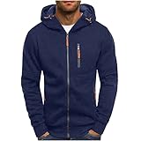 routinfly Herren Herbst und Winter Alltag Warm Kapuzenpullover Herren Einfarbig Outdoor Casual Langarm Jacke mit Reißverschluss Shirts Kurzarm Slim Fit, navy, XXL