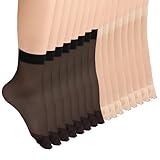 YOCHLEY 16 Paar Nylon Socken, Transparent Nylon Feinsöckchen Nylonstrümpfe Damen Durchsichtige Strümpfe Knöchelsocken Nylon Kurz Seidenstrümpfe Alltagssöckchen Bürosocken für Frauen (8Schwarz + 8Nude)