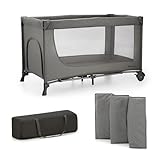 Kinderkraft Joy 2 Kinderbett, 2 in 1 Kinderreisebett, Babybetten, Kinderbett, Reisebett, Modernes Design, Kleine Abmessungen nach Zusammenklappe, Räder, Dunkelgrau