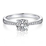 MomentWish Verlobungsring Damen, 1 Karat Moissanit Diamant Ring Damen, VVS1 D Farbe 925 Sterling Silber, Verlobung Hochzeit Geschenk Ring für Frauen-Größe56