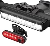 Fahrradlicht Set, 1400lm 6 LED Fahrradlampe Vorne aus Aluminium, IPX5 wasserdichte Fahrradbeleuchtung, Rücklicht Fahrrad, Aufladbar, Schwarz