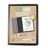 eco-eco eco141 professionelles Business-Sichtbuch, A4, 50% recycelt, 60 Taschen, gepolstert, mit Kunststoffhüllen, Schwarz