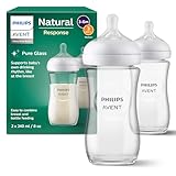 Philips AVENT Natural Response Glas-Babyflasche: 2 x 240 ml BPA-freie Flaschen für Neugeborene von 3–6 Monaten (Modell SCY933/02)