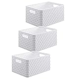 Rotho Country 3er-Set Aufbewahrungsbox 18l in Rattan-Optik, Kunststoff (PP) BPA-frei, weiss, 3 x A4/18l (36.8 x 27.8 x 19.1 cm)