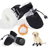 SSIMIDAPT 4 Stück Hundeschuhe Pfotenschutz Winter, Schneestiefel für Hunde, Hundeschuhe mit Rutschfester Sohle und Reflektierendem Klettverschluss, Warm, für Kleine Mittlere Große Hunde