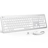 Tastatur Maus Set Kabellos, iClever Wiederaufladbare Funktastatur, Deutsch QWERTZ Layout, 2.4 GHz Funk Tastatur Mouse für PC/Laptop/Smart TV, Weiß und Silber