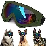 Große Hunde-Sonnenbrille mit verstellbarem Riemen, UV-Schutz, winddicht, geeignet für mittelgroße und große Hunde, Augenschutz, weiche Hundebrille (armeegrüner Rahmen)