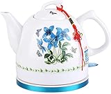 RBUDSPOLF Warmwasserkocher, elektrischer Wasserkocher aus Keramik, kabellose Teekanne, Retro-Teekanne, 1 Liter Krug, schnell abnehmbare Basis für Wasser mit 1000 W, automatische Abschaltung