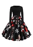 EFOFEI Damen Brautjungfernkleid Petticoat Lange Kurzarm Kleid Vintage Retro Cocktailkleid 1950er Vintage Retro Brautjungfernkleid Schwarz L