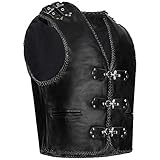 PAULGOS Lederweste Weste Kutte Leder Biker Rocker Motorrad Clubweste Bikerweste Motorradweste Schwarz BW7 (Schwarz, XL)
