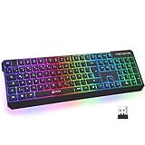 KLIM Chroma Wireless Gaming Tastatur Kabellos QWERTZ DEUTSCH Neue 2022 + Langlebig, Ergonomisch, Wasserdicht, Leise + RGB Kabellose Tastatur Gaming für PC PS4 PS5 Mac + Schwarz