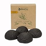 BlueFox Konjac Schwamm 4er Set Bambus Aktivkohle, Gesichtsreinigung für unreine und Mischhaut, Gesichtspflege, Schminke, bio facial sponge, Peeling der Haut, reine Poren, Reinigungsschwamm, schwarz
