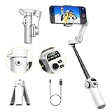 AOCHUAN Gimbal-Stabilisator für iPhone, iPhone-Gimbal mit Gesichts/Objektverfolgung für Vlog, 3-Achsen-Telefon-Gimbal mit 7,8-Zoll-Verlängerungsstange und OLED-Display für iPhone/Android-Smart X2 Weiß