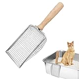 Fhintory Katzenschaufel Edelstahl für Katzenklo, Katzenklo Schaufel Fein, Metall Katzenstreuschaufel, Schaufel für Katzentoilette Lochabstand 5mm, Katzenschaufel mit Holzgriff, Litter Box Scoop