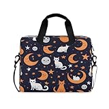 Halloween Katzen Mond Stern Laptoptasche für Damen Herren, Computertasche Laptop Sleeve Case Aktentasche für 14/15.6/16 Notebook Laptop Umhängetasche für Büro Schule Arbeit Reisen, Multi,