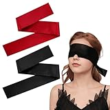 Prasacco 2 Stück Satin Augenbinde, 150x7 cm Weiche Schlafmaske mit V-Ausschnitt Verstellbare Augenabdeckung Reise-Augenmaske Satin Augenmaske für Frauen, Männer, Erwachsene, Paare (Schwarz, Weinrot)