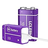 LCLEBM 9V Wiederaufladbar Akku, 1300mAh 9V Block Lithium Akkus,USB-C Ladegerät mit 2-in-1 Ladekabel für Alarme, drahtlose Mikrofone, Rauchmelder, Spielzeug, Taschenlampen - 2PCS