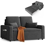 Xbro Sofa mit Schlaffunktion 147x196x87 cm, Schlafsofa 2-Sitzer Ausziehbar mit 4 Rollen, Modernes Veloursstoff Sofabett, Dunkelgrau
