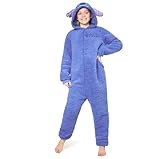 Disney Onesie für Mädchen, 4-15 Jahre - Stitch Jumpsuit - Kuschelanzug Einteiler für Mädchen (Blau Stitch, 14-15 Jahre)