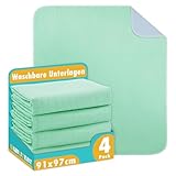 Bunlitent Inkontinenzunterlage waschbar 91x97 cm, Inkontinenz Bettunterlage 4er-Set, Wiederverwendbare Saugfähig und Wasserdicht Matratzenschoner