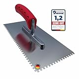 BACHSAM® Made in Germany Hochwertige Zahnglättekelle Edelstahl Zahnkelle 10mm,Glättekelle gezahnt 280mmx130mm mit Softgriff zum Auftragen von Spachtelmaße und Fliesenkleber (Zahnkelle 4mm)
