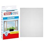 tesa Insect Stop Standard Fliegengitter für Fenster - Insektenschutz zuschneidbar - Mückenschutz ohne Bohren - 1 x Fliegen Netz anthrazit - 110 cm x 130 cm