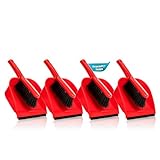 BigDean 4 Stück Kehrschaufel Set in Rot – Handfeger mit stabilen + robusten Borsten und Schaufel – Kehrblech aus hochwertigem Kunststoff – Haushalts Besen Kehrset – Made in Europa