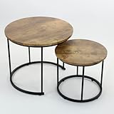 WERKSTAR 2er Set Couchtischset Satztisch Couchtisch Beistelltisch Sofatisch Wohnzimmertisch Kaffeetisch mit Stahlgestell Eiche Loft Design Modern Design Boho Rund