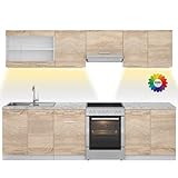 Vicco Küchenzeile Raul, Sonoma, 270 cm, AP Marmor mit LED-Leisten