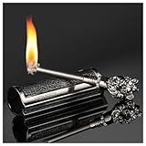 benzinfeuerzeug Retro feuerzeug stabfeuerzeug Lliang Feuerzeug kerzenanzünder Leichter treffen, mit Schlüsselbund Geschenke für männer personalisierte Geschenke(Silber)