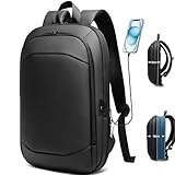 HEROIC KNIGHT Laptop Rucksack Herren 17 Zoll wasserdichter erweiterbarer Reiserucksack Handgepäck Laptoptasche Tagesrucksack mit USB-Anschluss Arbeitsrucksack für Uni Arbeit Business Reise Schwarz
