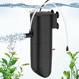 fishkeeper Aquarium Filter, 6w Einstellbarer Durchfluss 400L/H Aquarium Pumpe mit Filter, Dreifach Saubere Aquarium Innenfilter für Kleine Aquarien bis 200L