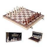 Wixovo Schachspiel Holz, Schachspiel Magnetisch, Klappbares Schachbrett, Mit Tragbarem Aufbewahrungsbrett, für Party Familie Aktivitäten, Reiseschach, Kinder & Erwachsene (29x29cm)