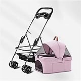 X&Z-XAOY Hundekinderwagen Für Kleine Bis Mittelgroße Hunde Abnehmbarer Hundekinderwagen Haustier-Reise-Kinderwagen Tragbarer Kinderwagen Trennbarer Transportwagen Mit Becherhalter (Color : Pink)