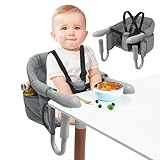 HENGMEI Essstuhl Baby Hochstuhl Tischsitz Faltbar Babysitz Sitzerhöhung mit Rutsch-Klemmen und Sicherheitsgurt, Kinderhochstuhl Esstisch Stühle Tragbarer Fütterungstisch Kinder Stuhl, Grau