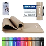 MSPORTS Gymnastikmatte Premium inkl. Tragegurt + Übungsposter + Workout App I Hautfreundliche Fitnessmatte 190 x 60 x 1,5 cm - Beige-Caramel - Phthalatfreie Yogamatte