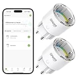 GHome Smart WLAN Steckdose, Kleinste WiFi Steckdose Zubehör Smart Plug App Fernbedienung, Stromverbrauch Messen Sprachsteuerung,Zeitplan,Funktioniert mit Alexa Google Home, 2 Packs, Nur 2,4GHz WiFi