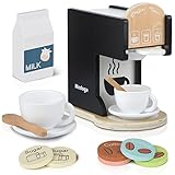 Spielen Sie Küche Zubehör Kinder hölzerne Kaffeemaschine Spielzeug Espressomaschine Kleinkind Spielzeug Küche Sets für Mädchen und Jungen (schwarz)