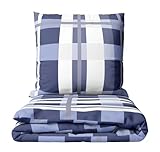 Leonado Vicenti Biber Bettwäsche Set 135x200 cm + 80x80 cm Gestreift Kariert Blau Weiß Kuschelig Warm Winter Reißverschluss 2 teilig