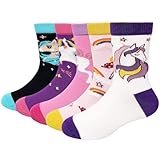 ZFSOCK Kindersocken Socken Kinder Mädchen : Nahtlose Bunte Sneaker Socken aus Baumwolle Lustige Motiv Karikatur Tiere Einhorn Weihnachten Geschenkideen 5 Paare 27-30