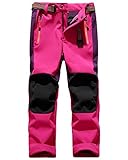 yeyity Kinder Skihose Cargo-Hose Softshellhose Jungen Mädchen Wanderhose Winter Outdoor Warm Gefüttert Wasserdicht Winddicht Schneehose(16010,Rose,S)
