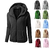 JkyKnowo Sweatjacke Damen mit Kapuze Outdoor Fleecejacken für Damen Winter Teddyjacke Damen Schwarz Wärme Plüschjacke mit Durchgehendem Reißverschluss Fleecejacke Flauschig Winterjacke Schwarz