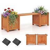 COSTWAY Blumenkasten mit Gartenbank, Holzbank mit 2 seitlichen Pflanzkästen, 2-Sitzer Sitzbank aus Massivholz, Bank Outdoor, für Garten, Balkon und Terrasse, Orange (105 x 26,5 x 29,5 cm)