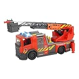 Dickie Toys Scania Drehleiter Feuerwehr, Wasserspritzfunktion, Rosenbauer, Licht & Sound, inkl. Batterien, mit ausziehbarer Drehleiter & Standbeine, 25 cm, rot