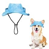 Hunde Sonnenhut,1 Stück Verstellbar Hunde Sonnenschutz Mütze Mit Ohrlöchern, Runde Krempe Hunde Visier Cap Haustier Fischerhut für Welpen Kleine Hunde, Katzen Outdoor-Sport(Blau, L)