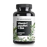 natural elements Vitamin C - 120 Kapseln - Hochdosiert mit 1000mg + 15mg Zink - Pflanzlich fermentiert & gepuffert (pH-neutral, säurefrei, magenschonend) - vegan, laborgeprüfte Qualität