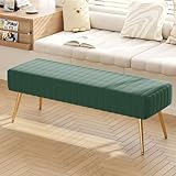 Ckaff Sitzbank Flur Schlafzimmerbank 113.5cm, Esszimmerbank, Bettbank Flurbank, Fußbank, Polsterbank, Schminkbank Schuhbank mit Metallbeinen aus Samt für Schlafzimmer Wohnzimmer Flur, Grün