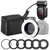 K&F CONCEPT TTL Ringblitz Makro Blitz Ring Blitzgeräte kompatibel mit Canon SLR/DSLR mit AF-Hilfslicht Adapterringe Leitzahl 14